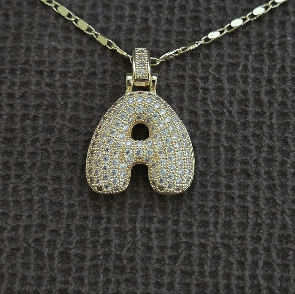 Gemelli👭 Puffy Pave Cubic Zirconia💎 Letter "A" Initial Pendant Necklace - Picture 14 of 15